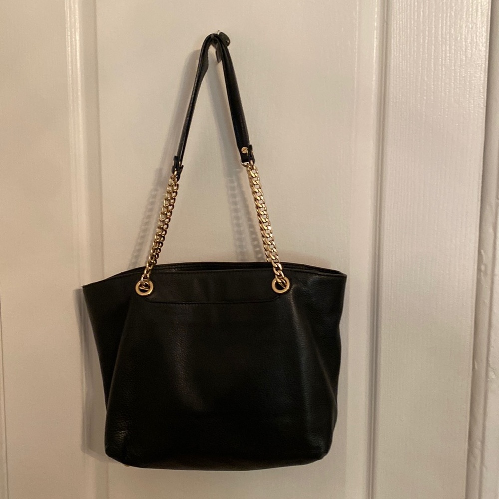 Michael Kors Black Leather Shoulder Tote with Gold Chain Straps - Picture 1 of 6